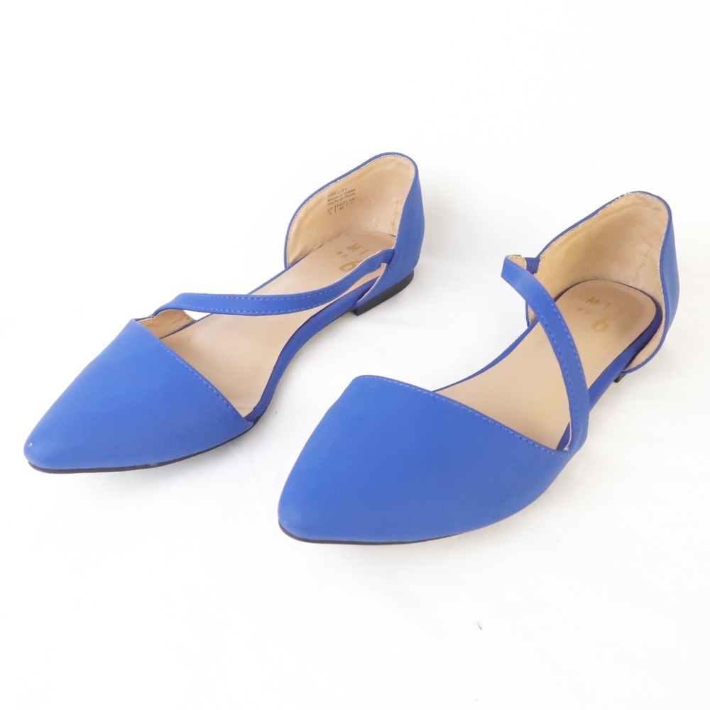 Elegant blue flats diagonal straps SHA-15